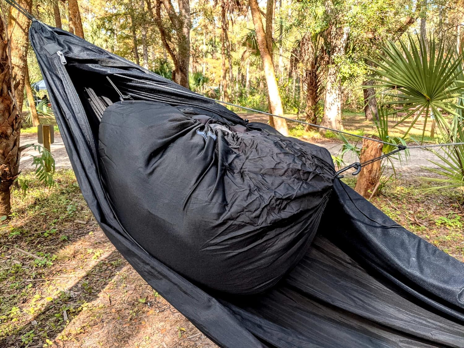 Go Outfitters Hammock Gear Loft – Packed Black Hammock in Nature
