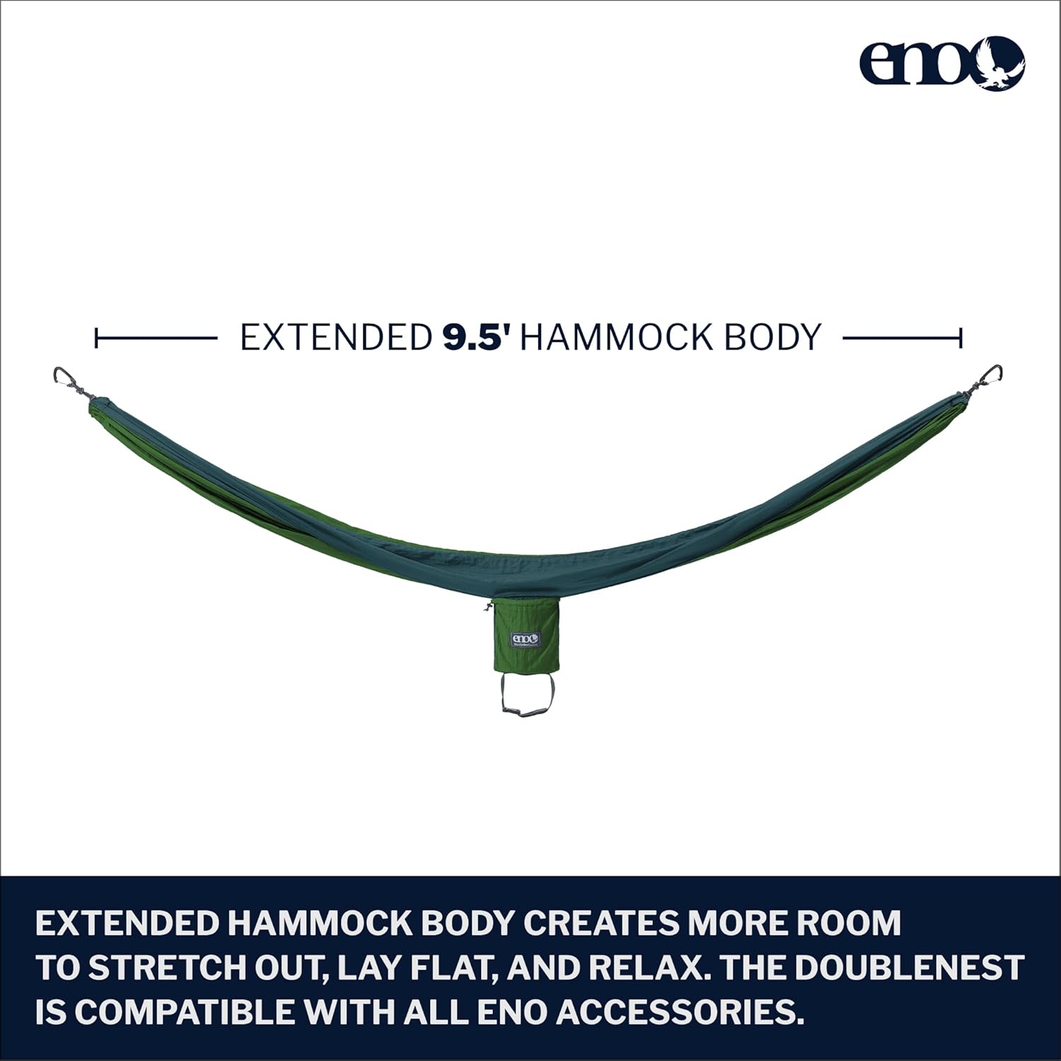 Eno DoubleNest Hammock – extended 9.5 ft body for extra room to stretch out, compatible with all ENO accessories