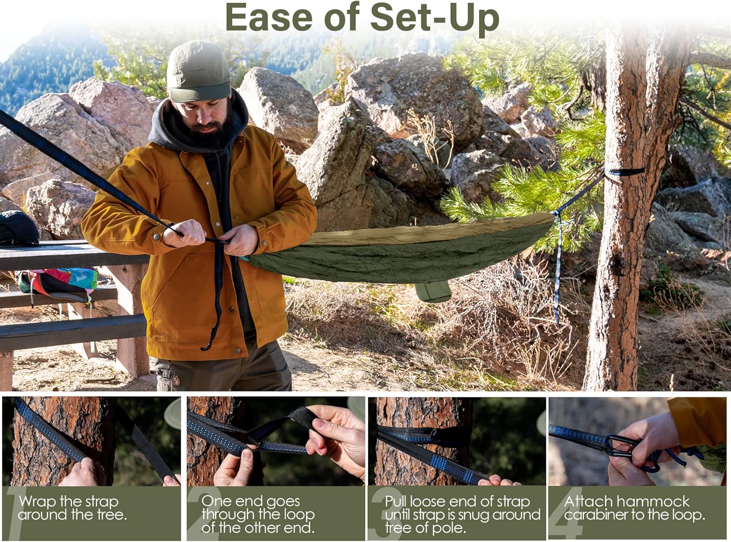 Kootek Portable Camping Hammock Set – easy setup with tree straps and carabiners, quick to hang and adjust