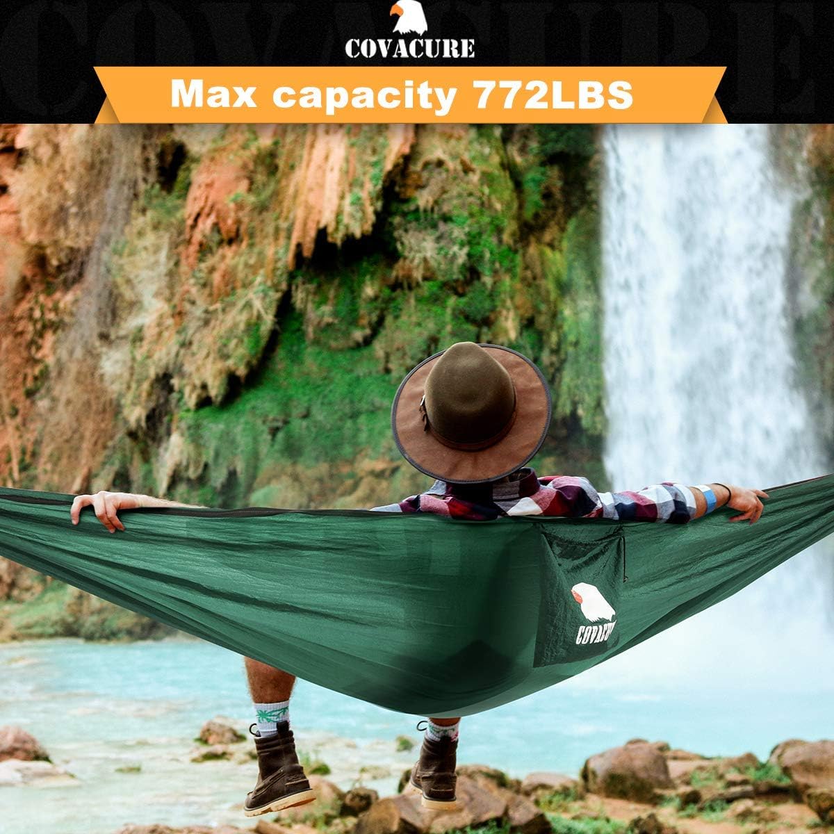Covacure Lightweight Double Hammock (Dark Green) – Max Capacity 772LBS, Outdoor Lifestyle by Waterfall
