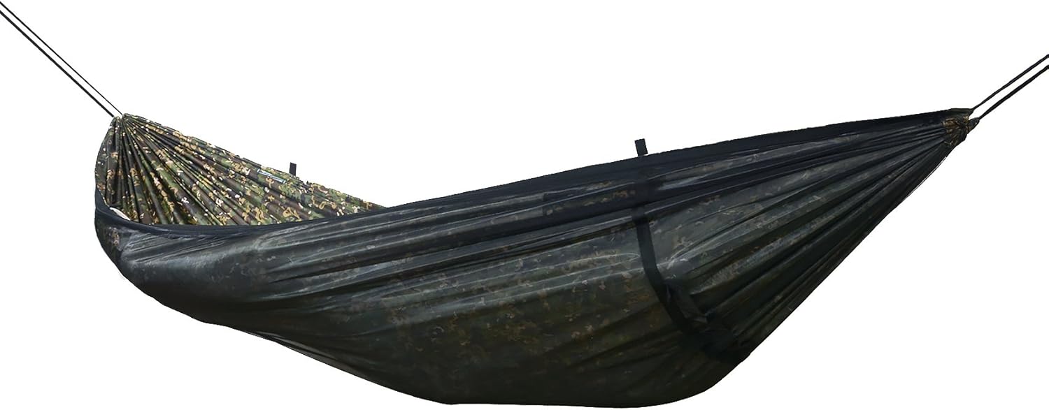 DD Frontline Hammock MC – stealth design shown from side view with mesh netting