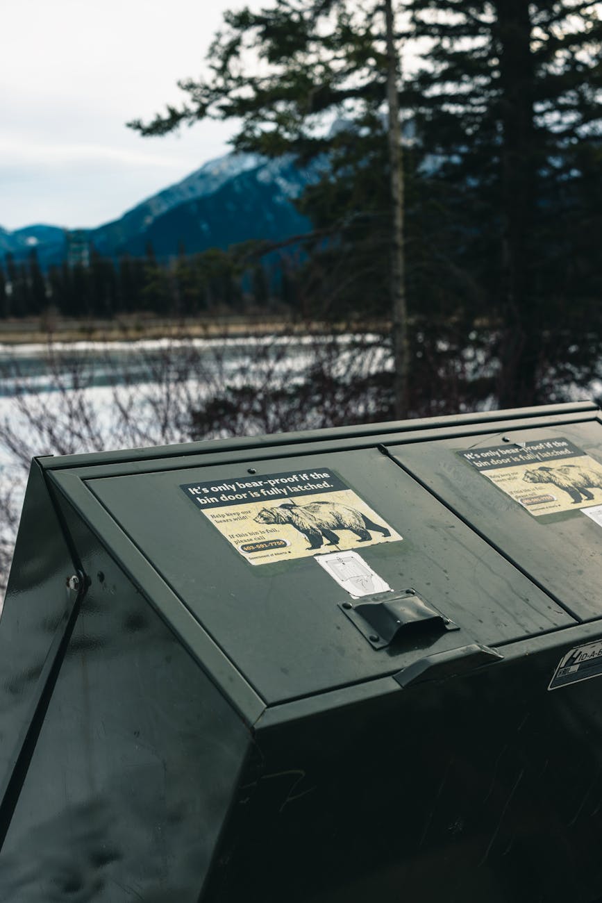 bear proof trash container in snowy canadian landscape safeguarding nature