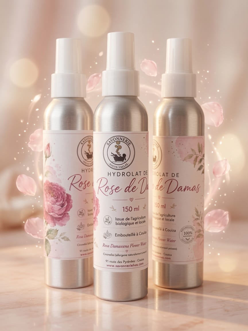 Hydrolat de rose d Damas Bio 150ml - Eau florale pure en spray - Son vsage sacré et naturel - Savonnerie Haute-Vallée