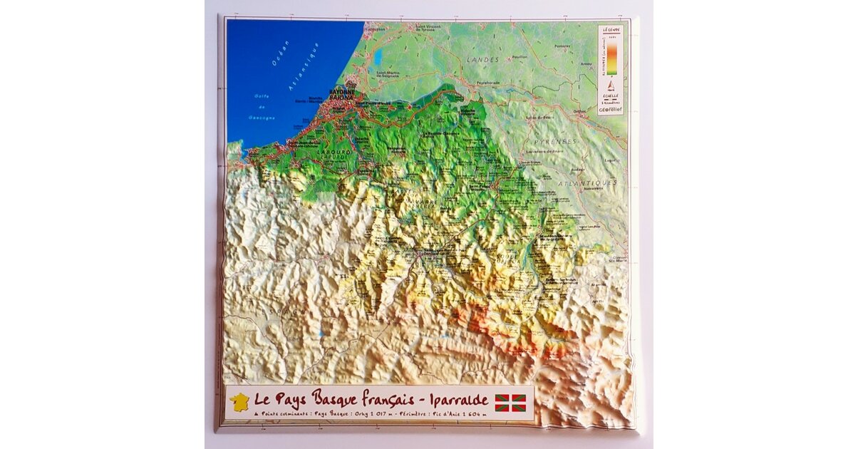 Basque Relief Carte en relief du Pays basque français / Iparralde - GeoRelief