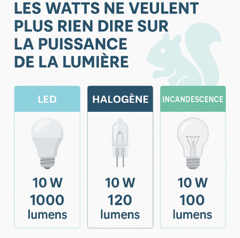 Les watts non plus rien à voir avec la puissance lumineuse