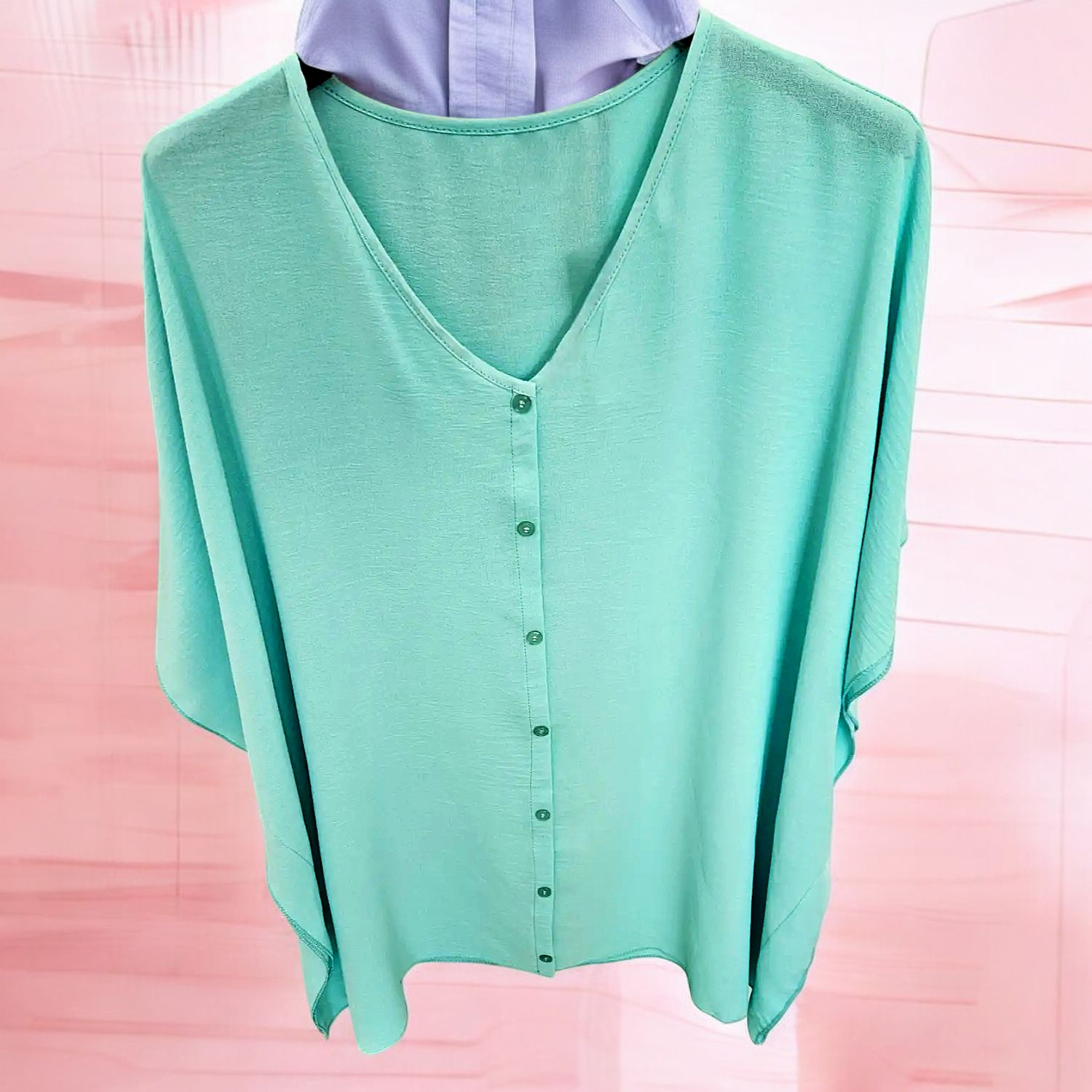 Blouse Fluide vert menthe faux boutons