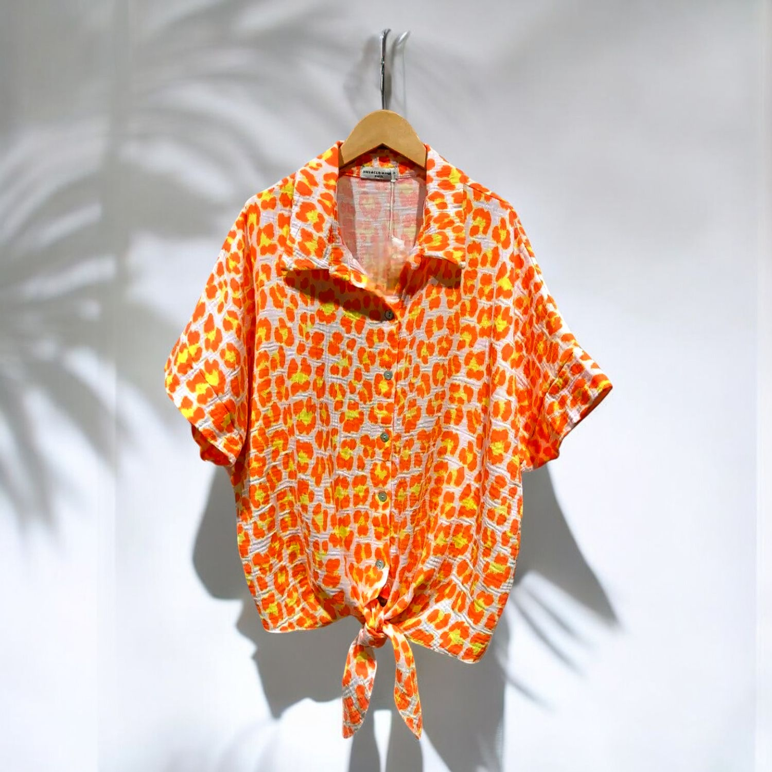 Chemise à motifs orange fluo gaze de coton
