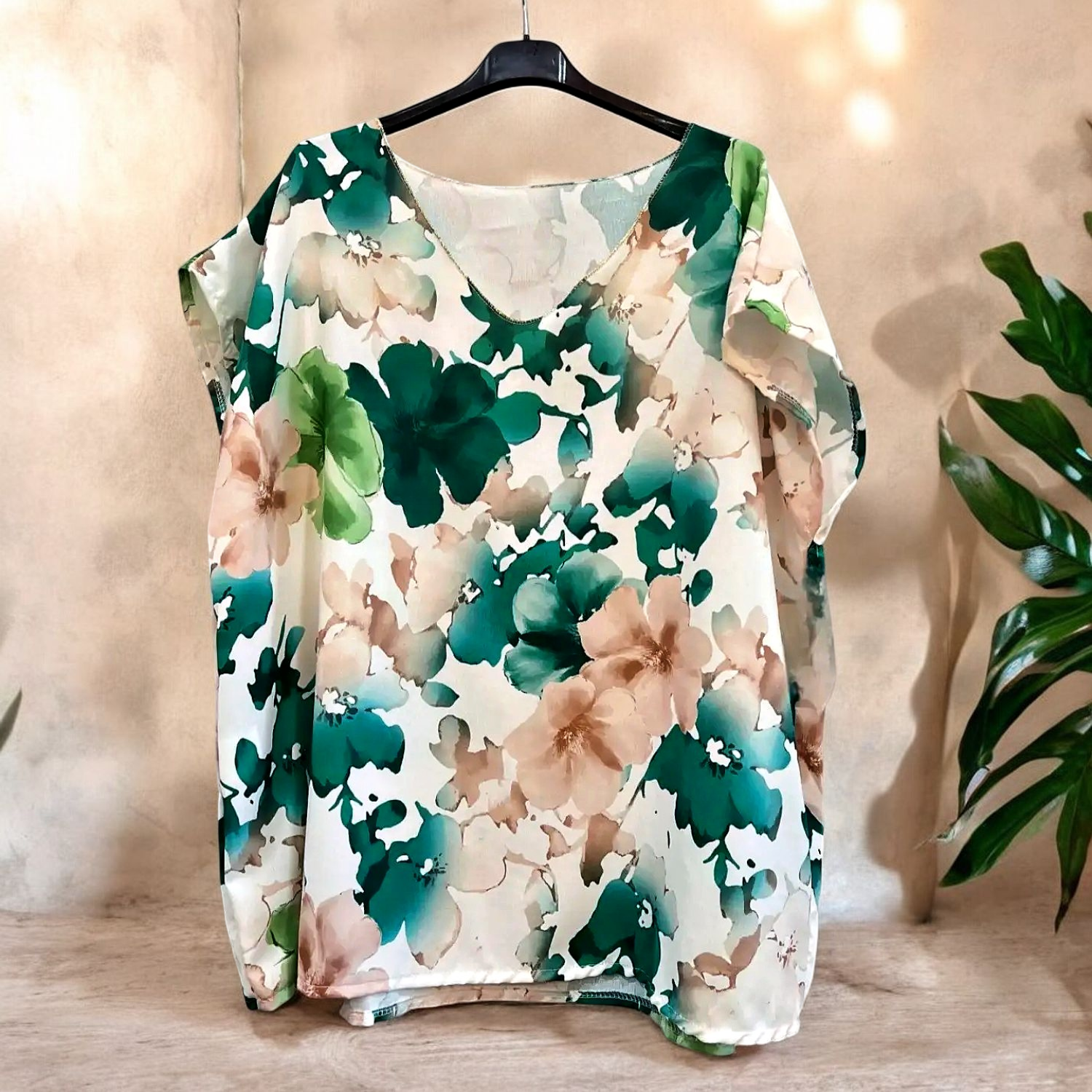Haut Tunique Imprimé Fleuri Vert