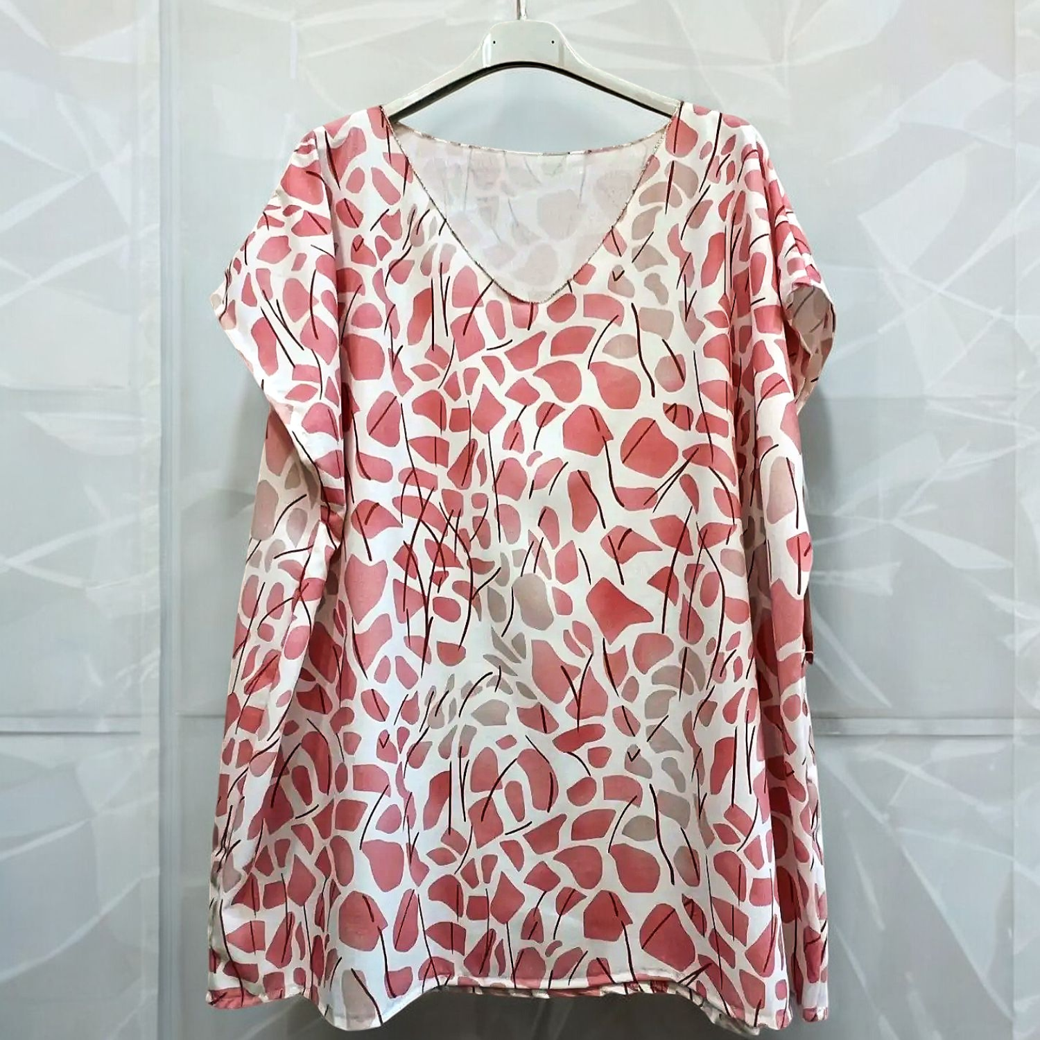 Blouse Oversize Motif Géométrique Rose
