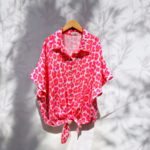 Blouse d'été rose à motifs vifs gaze de coton