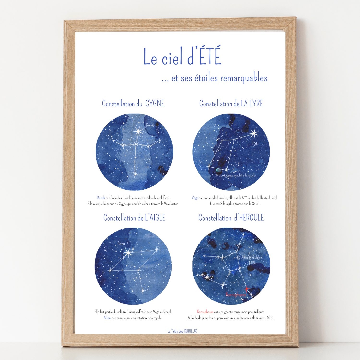 Affiche carte du ciel dété et ses étoiles remarquables