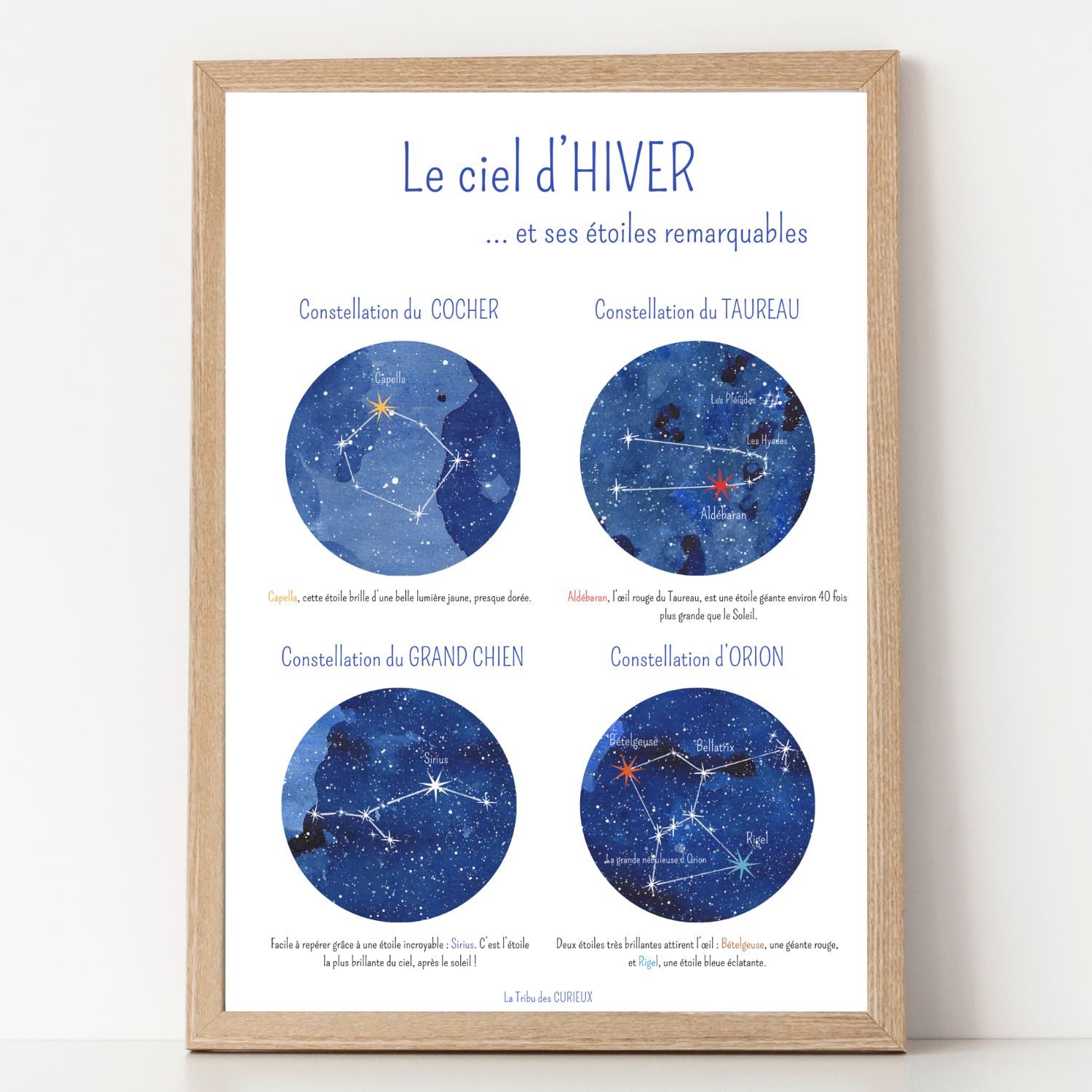 Affiche Carte du ciel des étoiles et constellations dHiver