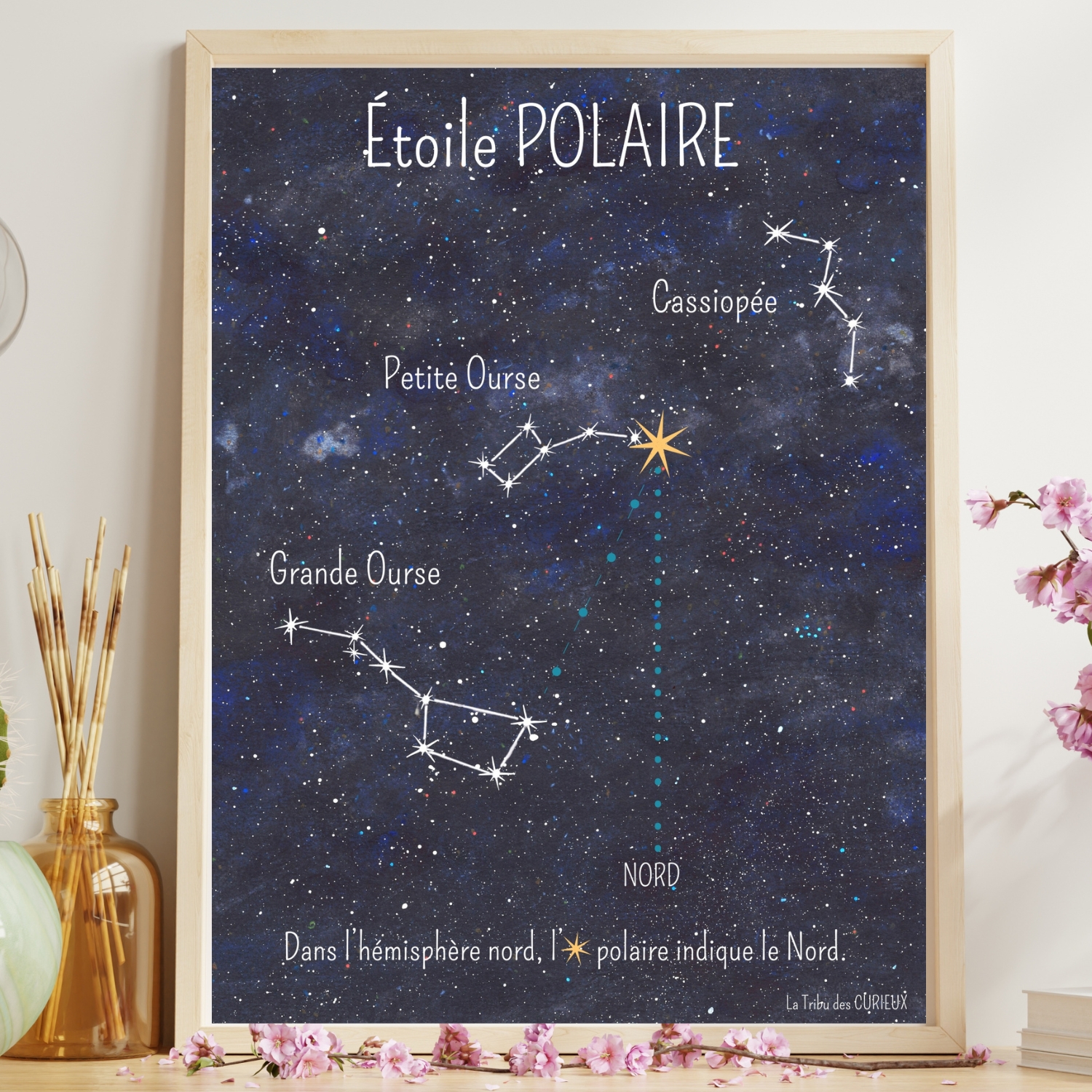 Affiche carte des constellations et du ciel etoile polaire