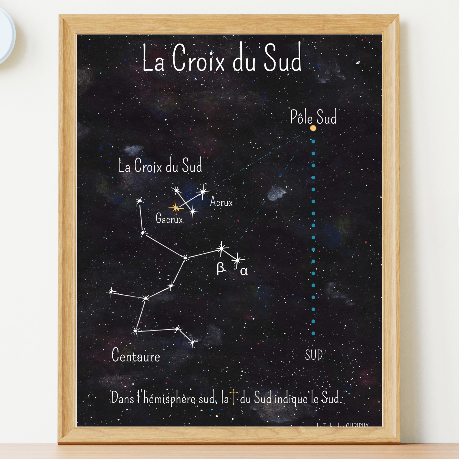 Affiche-constellations-et-carte-du-ciel-la-croix-du-sud