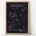 Affiche-carte-du-ciel-et-constellations-la-croix-du-sud
