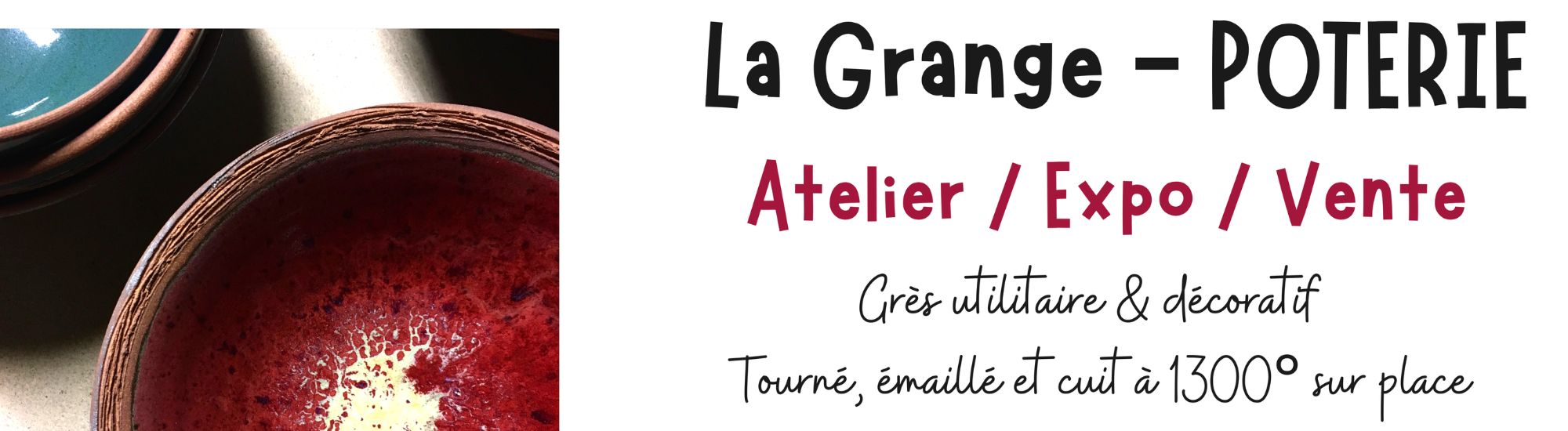 La Grange Poterie Grès tourné émaillé et cuit sur place.