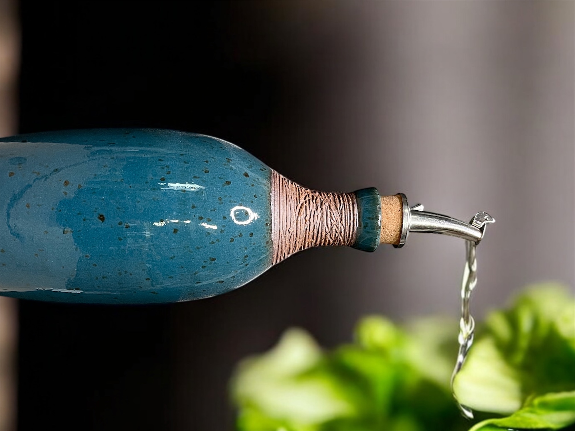 huilier céramique en grès bleu