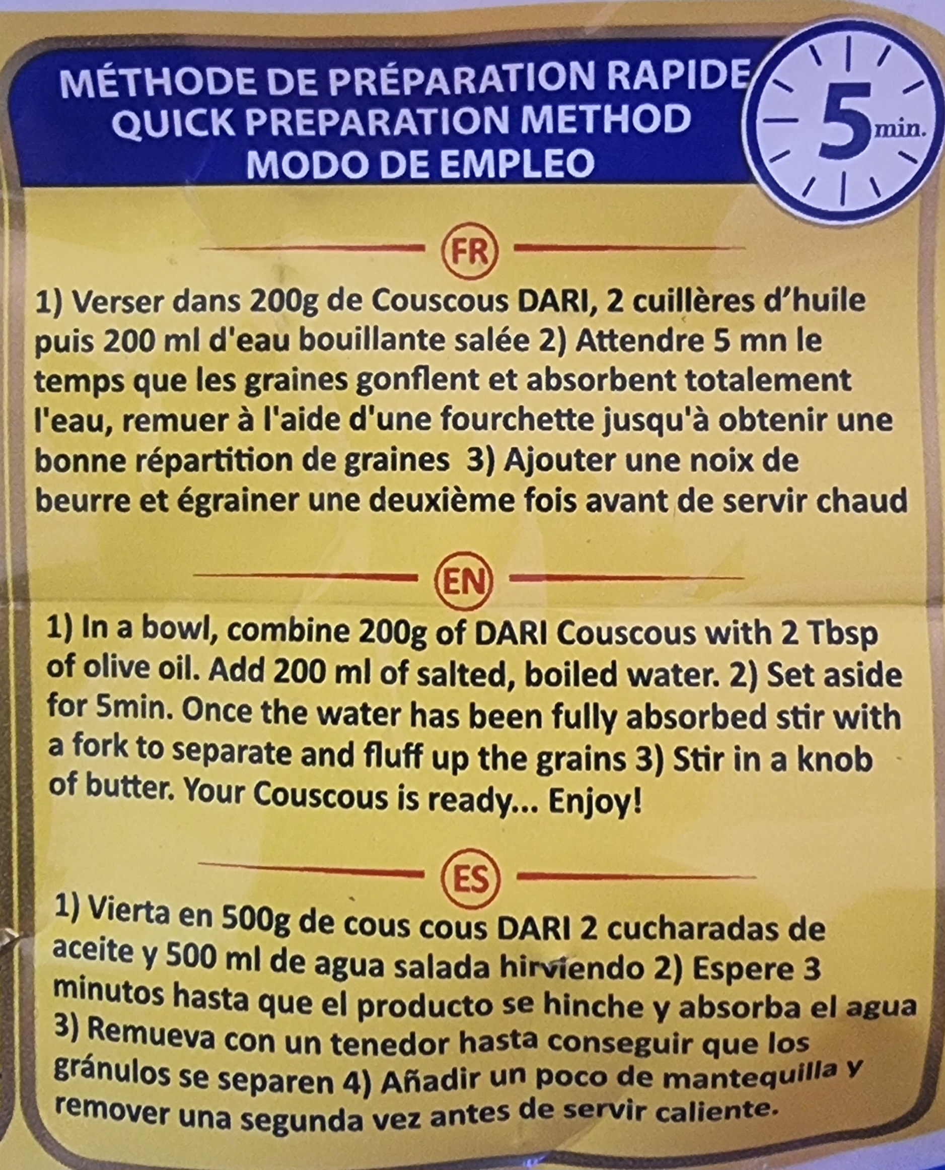 Prépa couscous Dari
