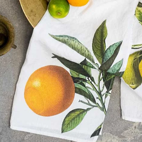 Torchon en lin blanc - Orange
