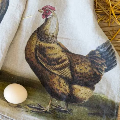 Torchon en lin motif poule 1