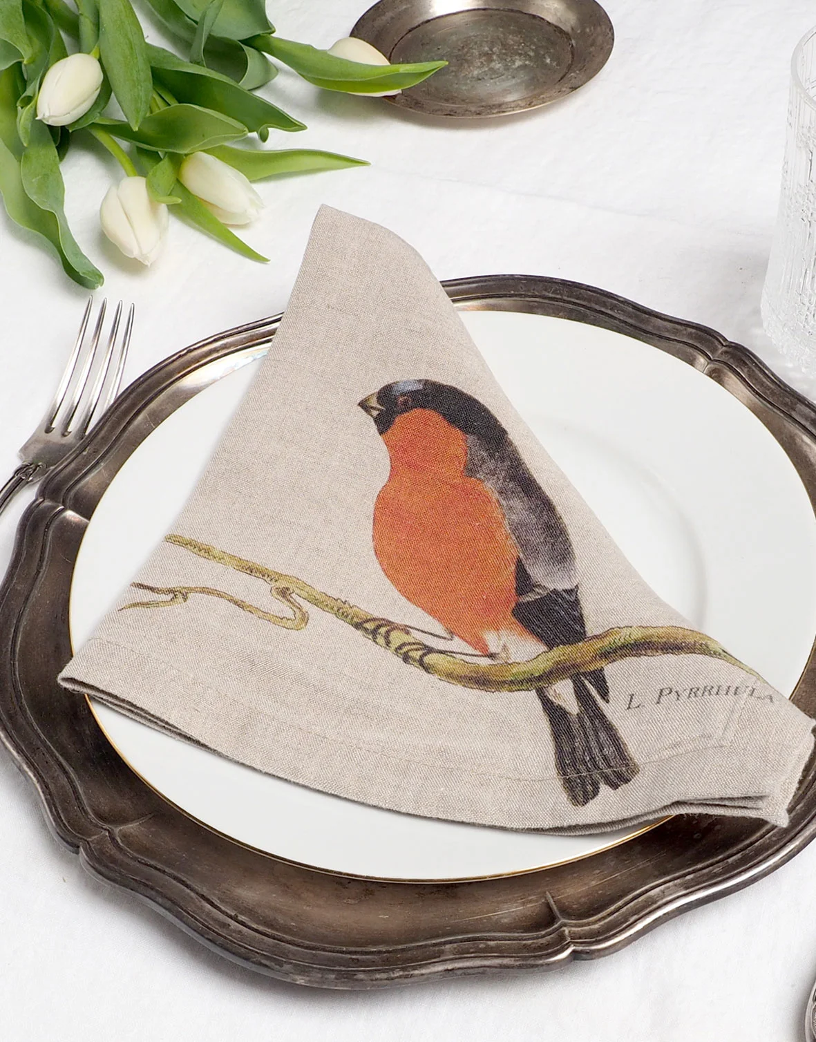 Serviettes lin petits oiseaux 4