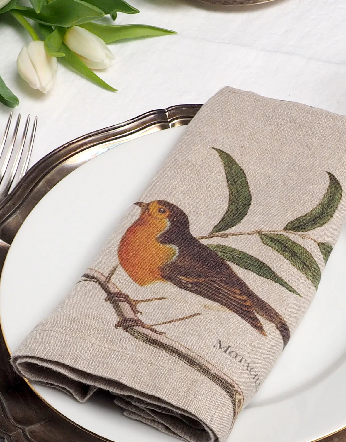 Serviettes lin petits oiseaux 5