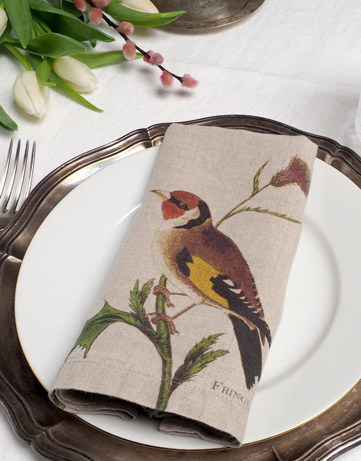 Serviettes lin petits oiseaux 2