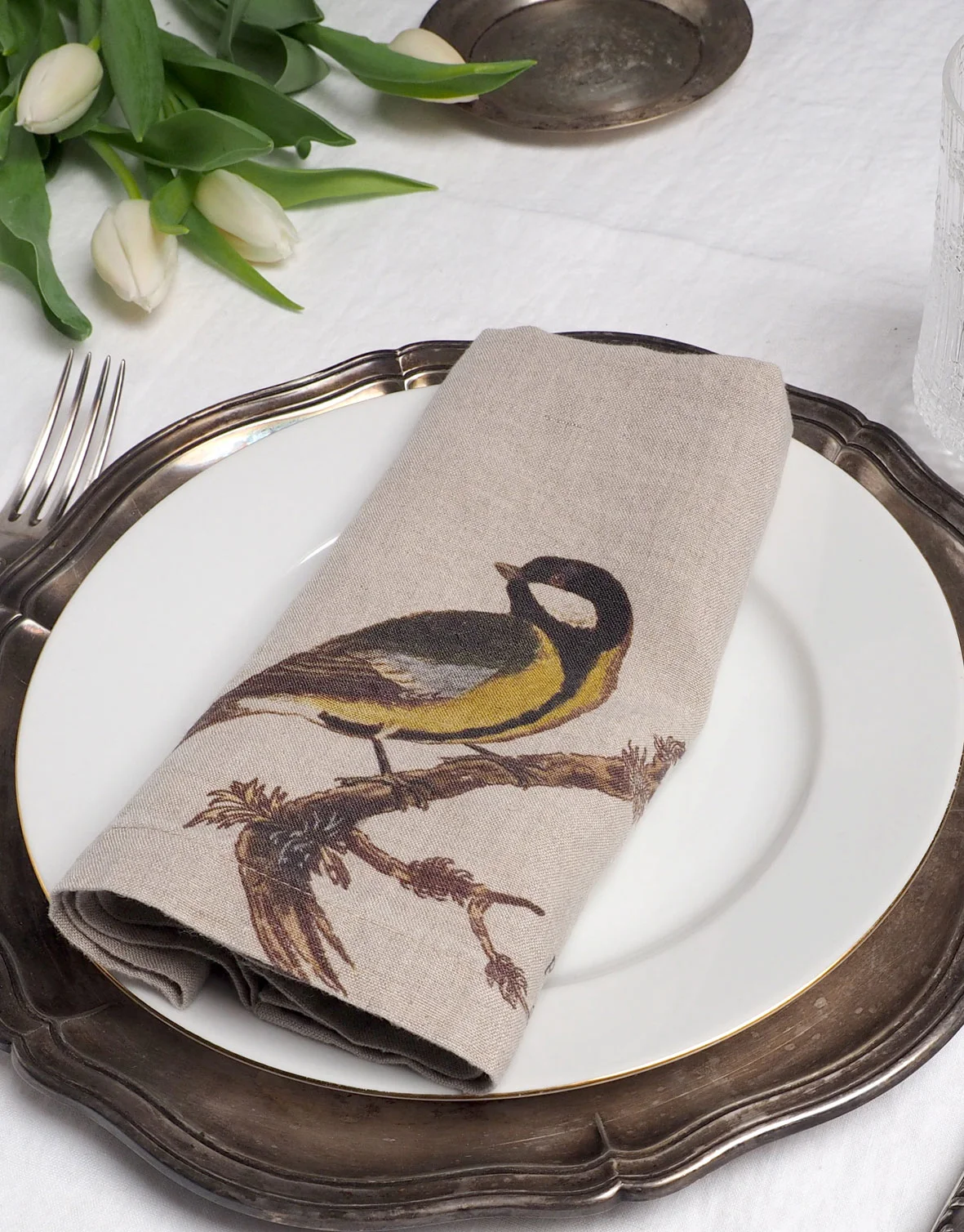 Serviettes lin petits oiseaux 1