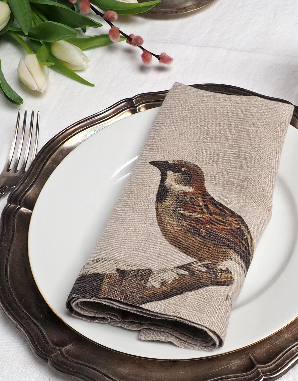 Serviettes lin petits oiseaux 3