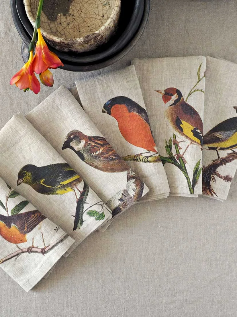 Serviettes lin petits oiseaux 6