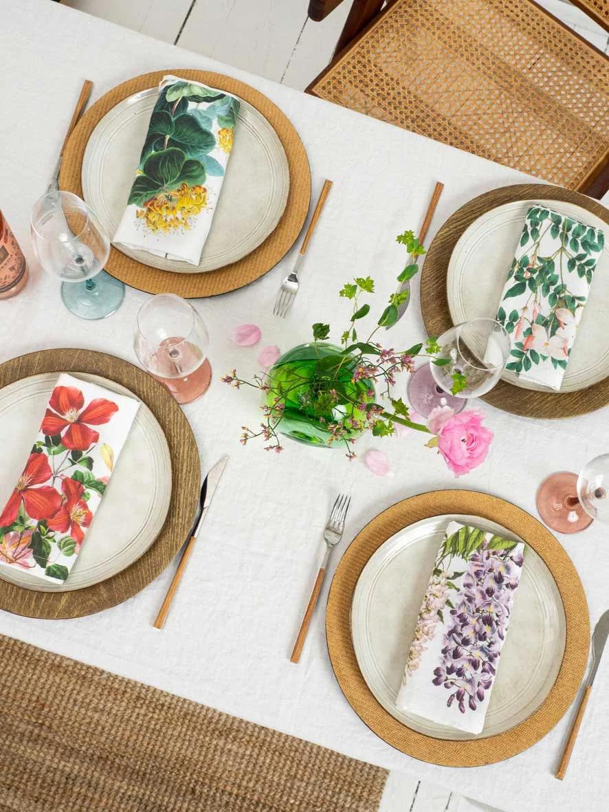 Serviettes lin fleurs grimpantes 1