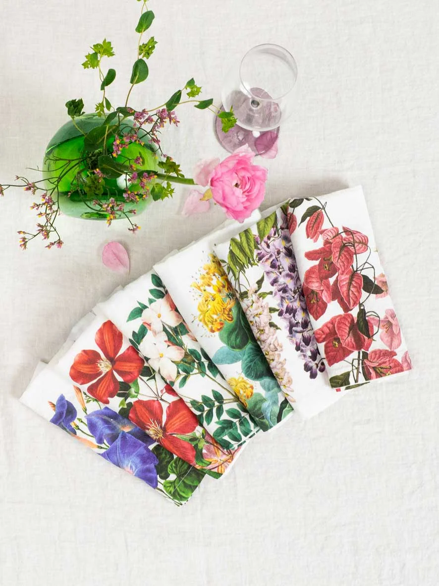 Serviettes lin fleurs grimpantes 2