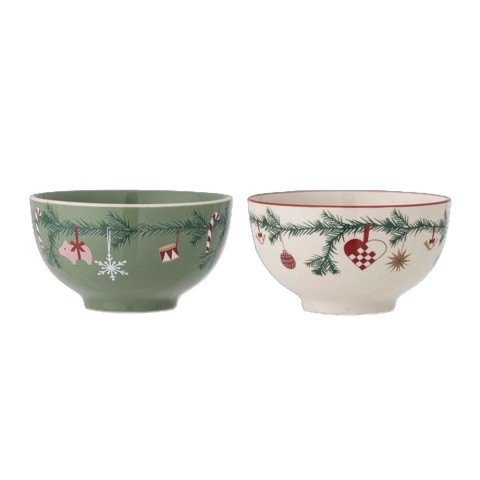 Bol-Yule-Bloomingville-Gres-set-de-2-Couleurs-de-Noel