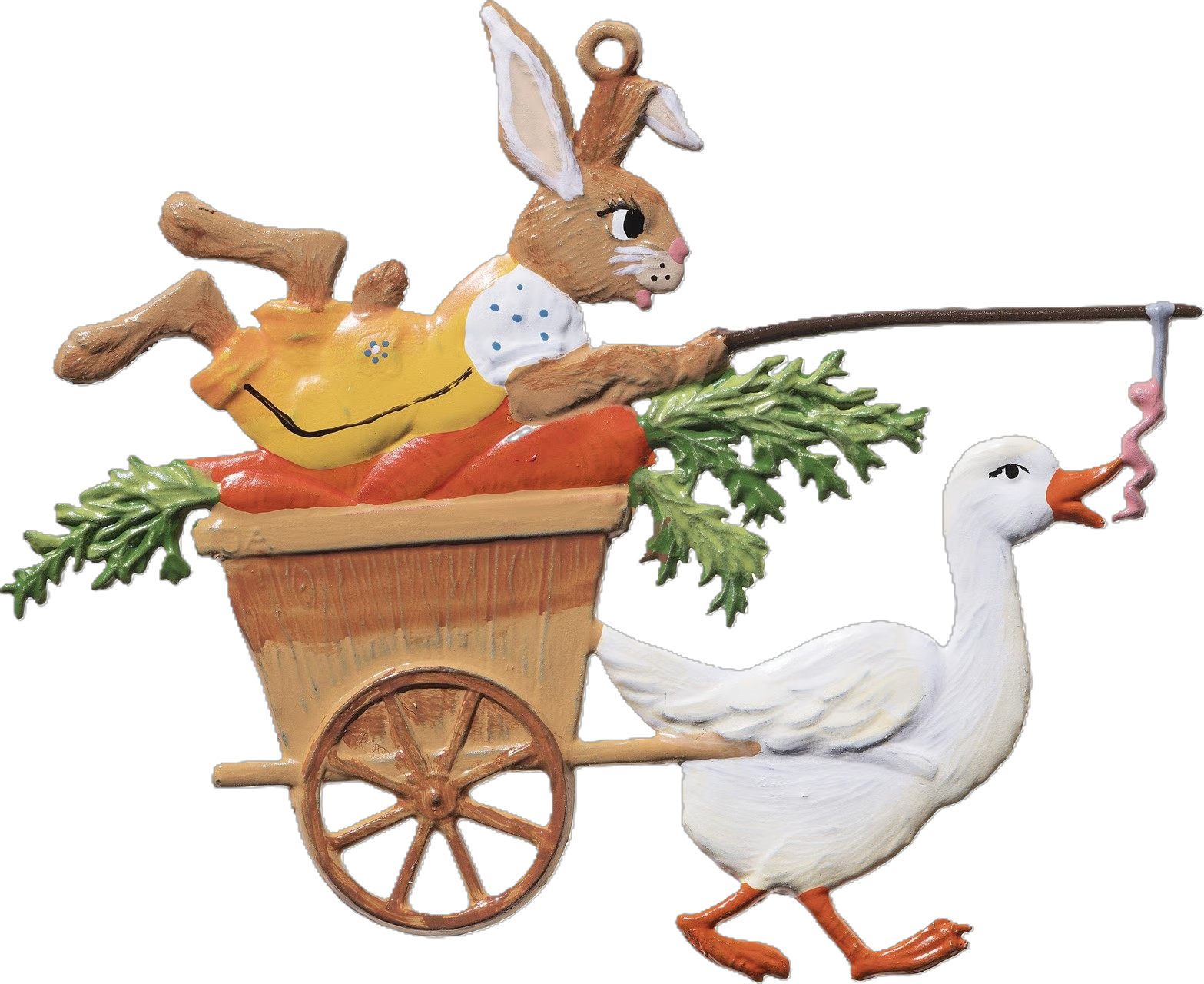 12651-BE- mohrchenwagen-lapin-chariot-carrotes-oie-decoration-pâques-etain-wilhelm-schweizer