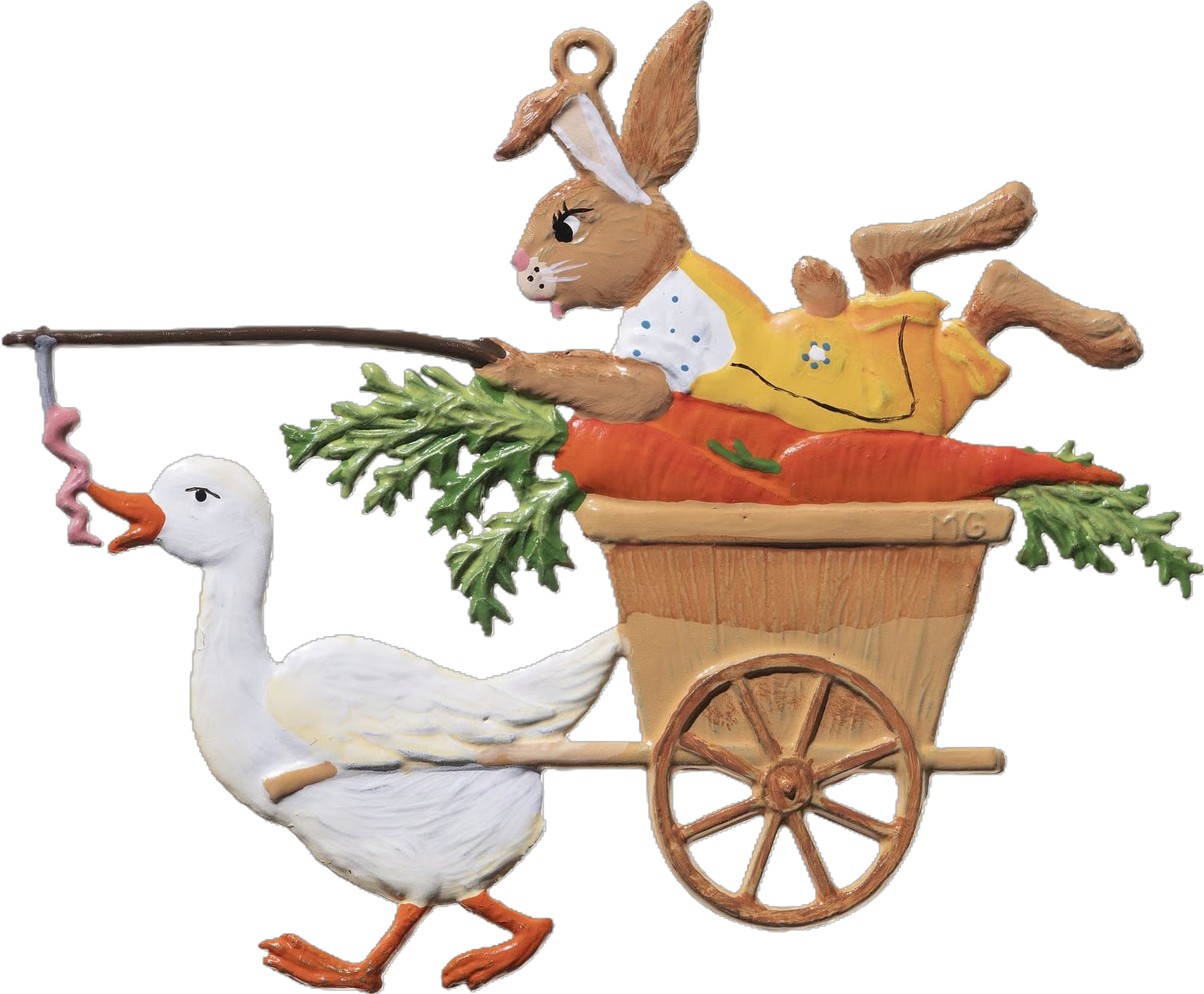 12651-BE- mohrchenwagen-lapin-chariot-carrotes-oie-decoration-pâques-etain-wilhelm-schweizer-1