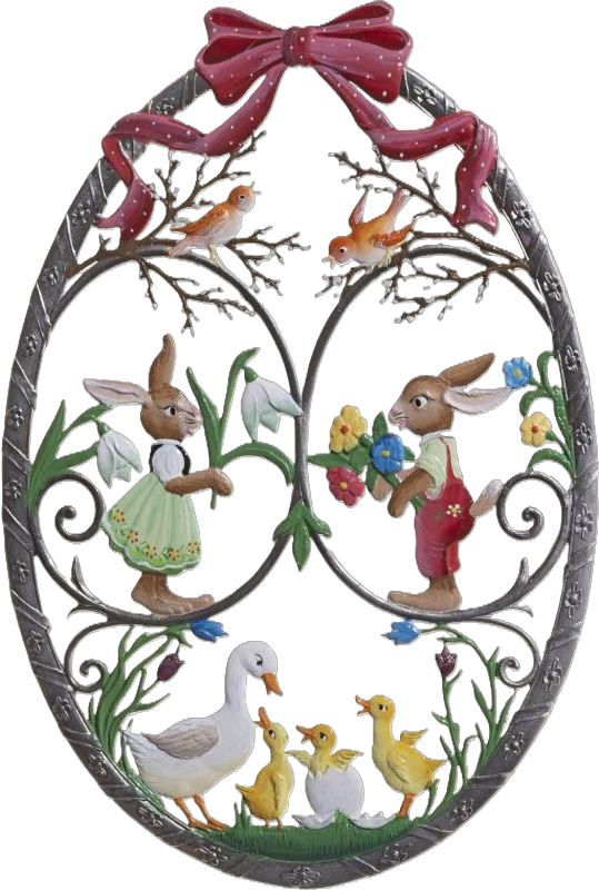 12901-BE-wandbild-hasen-enten-decoration-paques-murale-lapin-canard-etain-wilhelm-schweizer