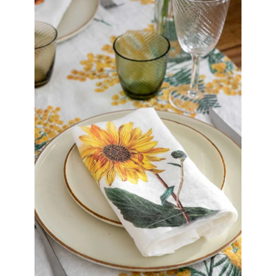 Serviettes lin fleurs jaunes 3