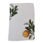 Torchon en lin blanc motif orange
