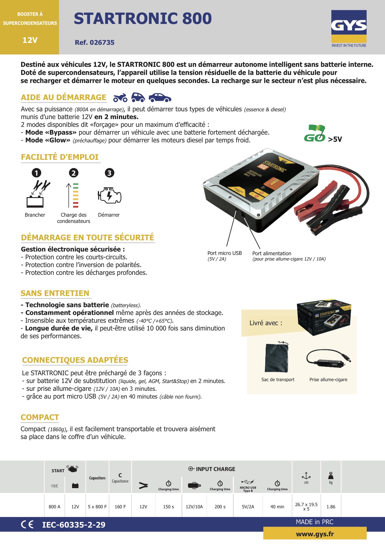 Booster sans batterie GYS STARTRONIC 800