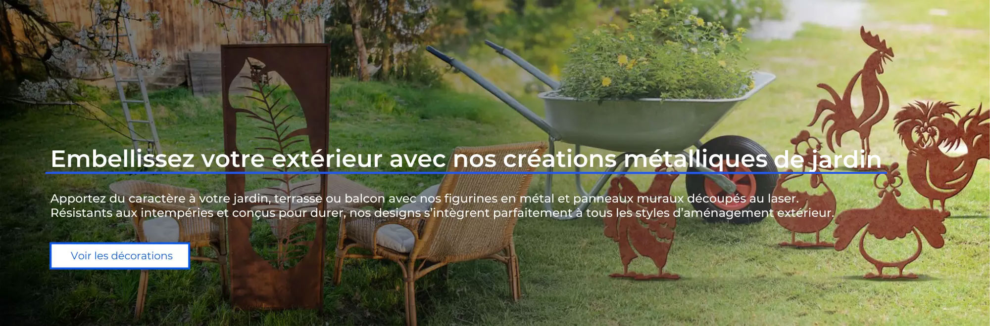 crea metal meca conception banniere decoration de jardin