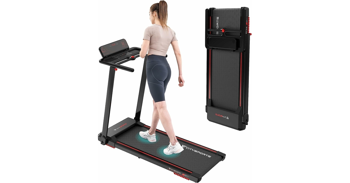 Tapis De Course Pliable CITYSPORTS 12 Km/h - Walking Pad Compact Avec LED, App Et Support Tablet - Pour Maison Et Bureau