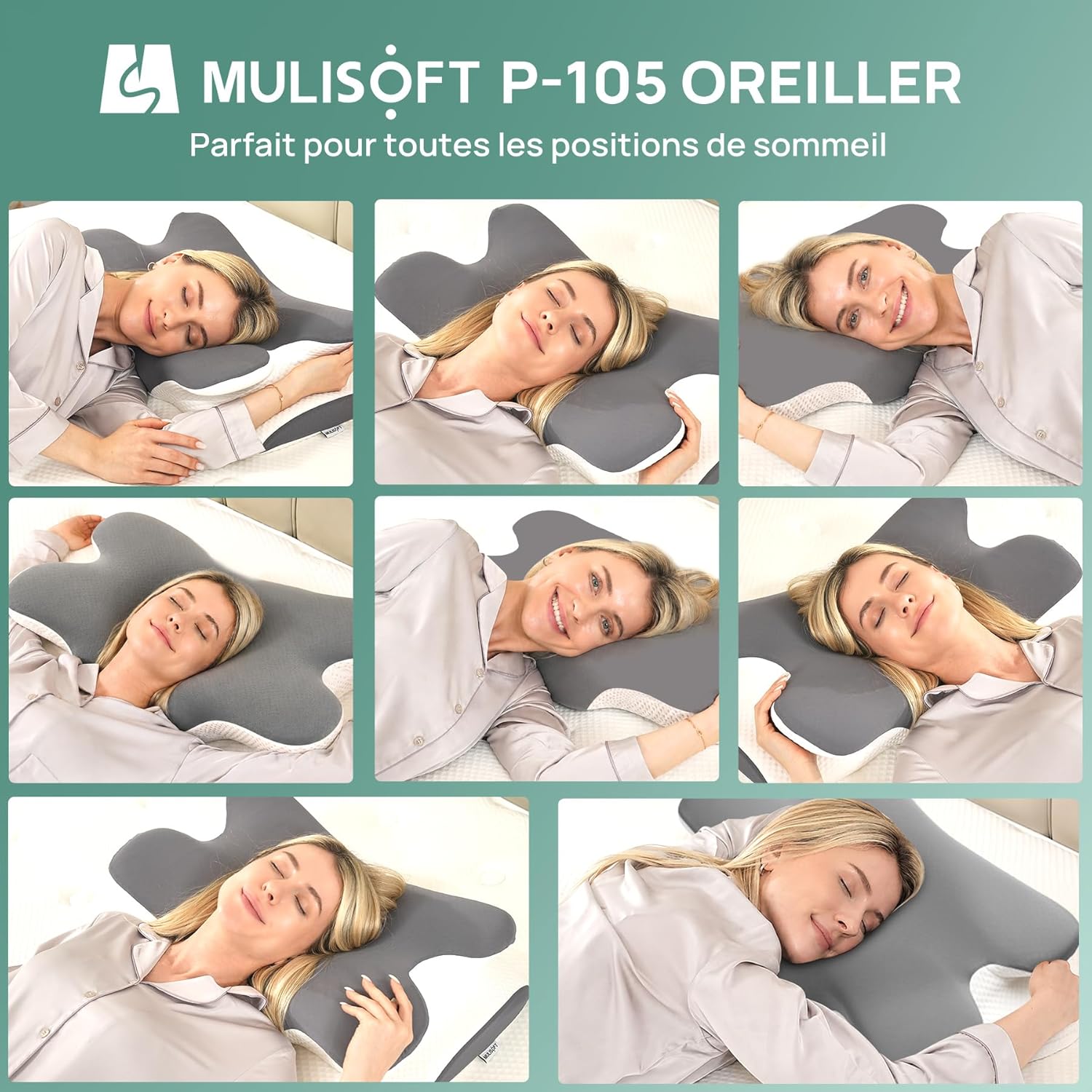 MULISOFT Oreiller Ergonomique Cervical Oreiller Papillon à Mémoire de Forme P-105 Oreiller Gris 4