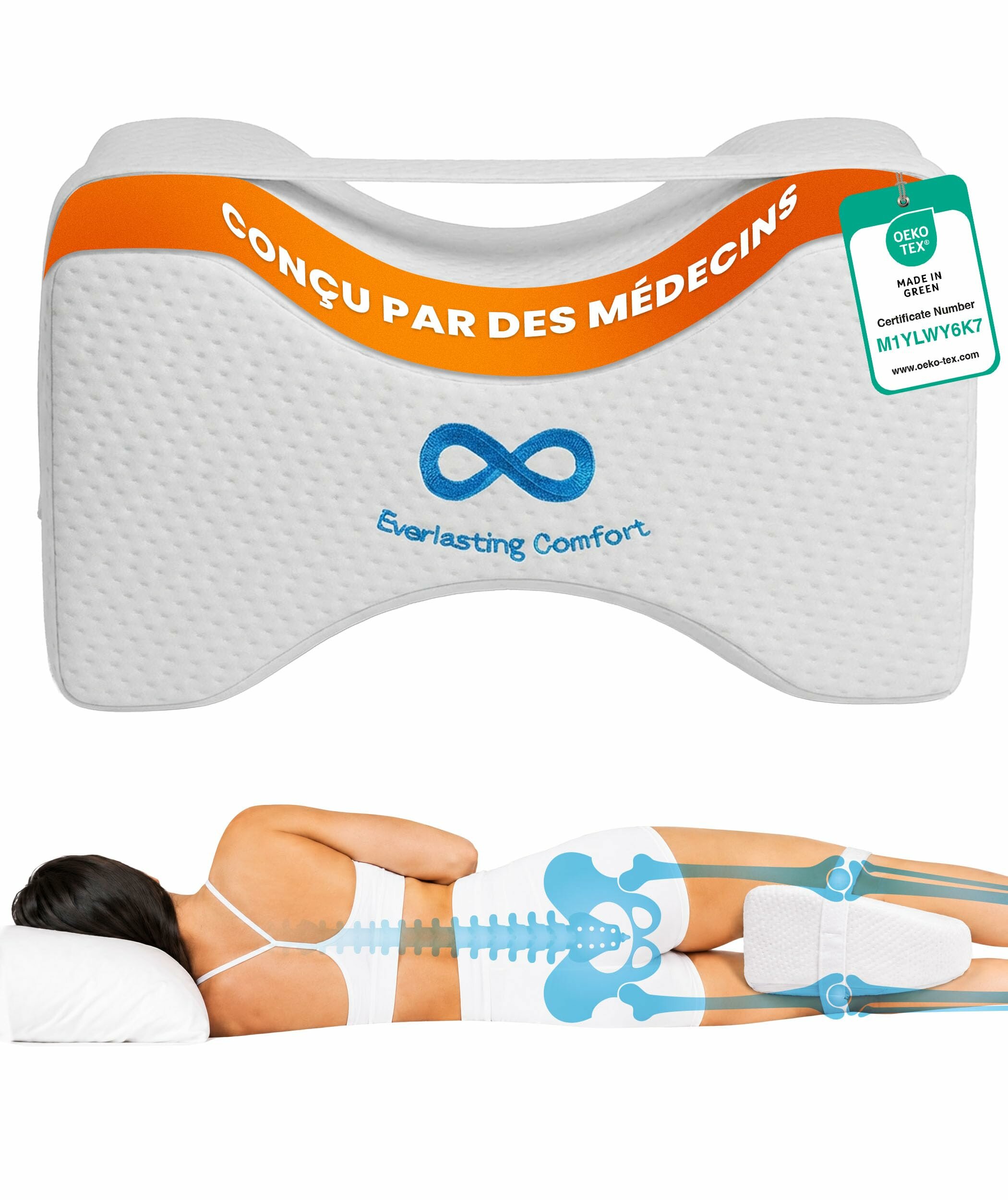 Everlasting Comfort Coussin de genou pour dormir sur le côté – Coussin de jambe en mousse à mémoire de forme de qualité supér