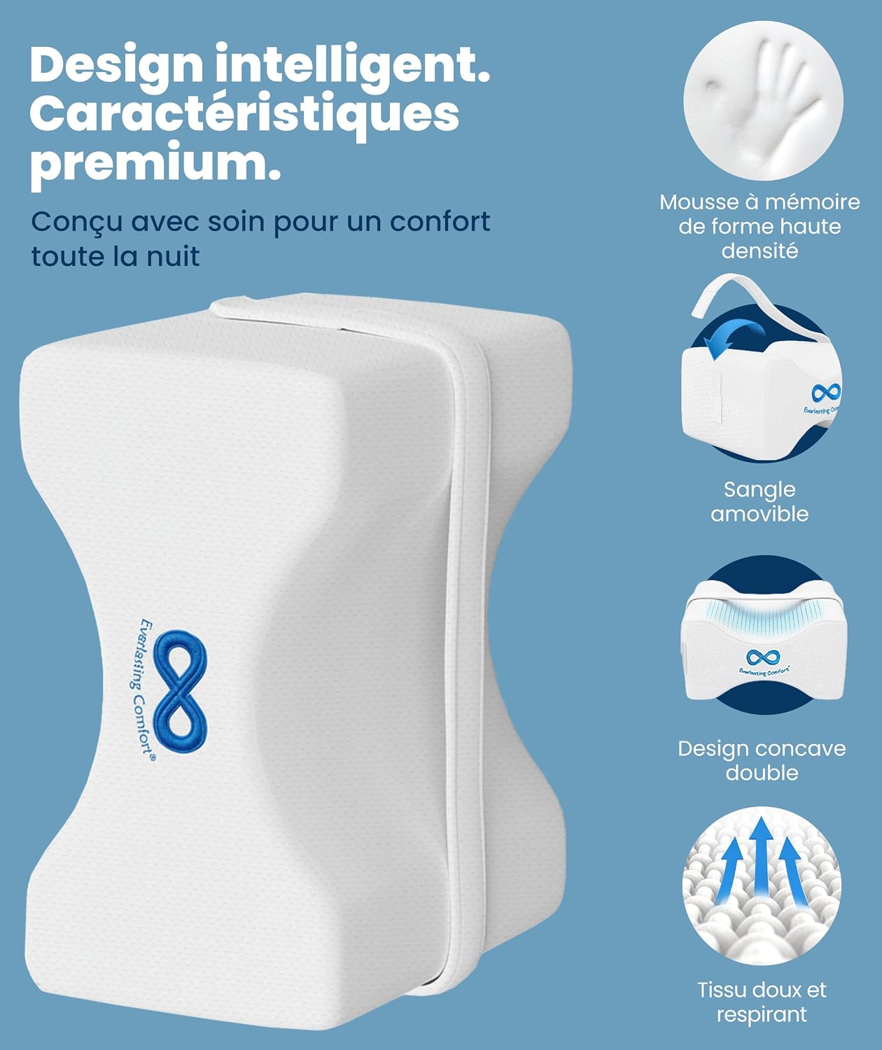 Everlasting Comfort Coussin de genou pour dormir sur le côté – Coussin de jambe en mousse à mémoire de forme de qualité sup 4