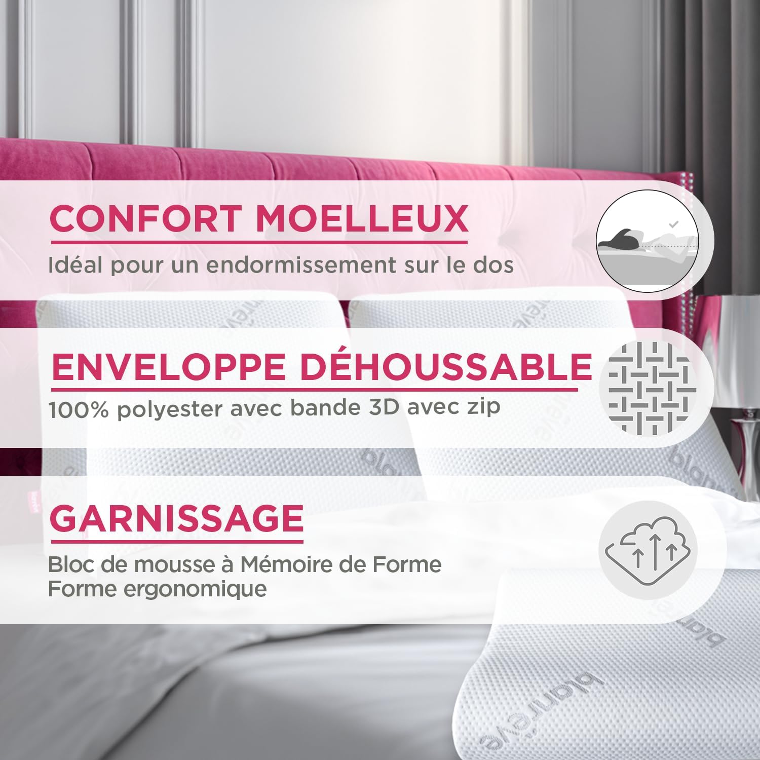 Blanrêve - Oreiller à Mémoire de Forme - Confort Moelleux - 55x35cm 3