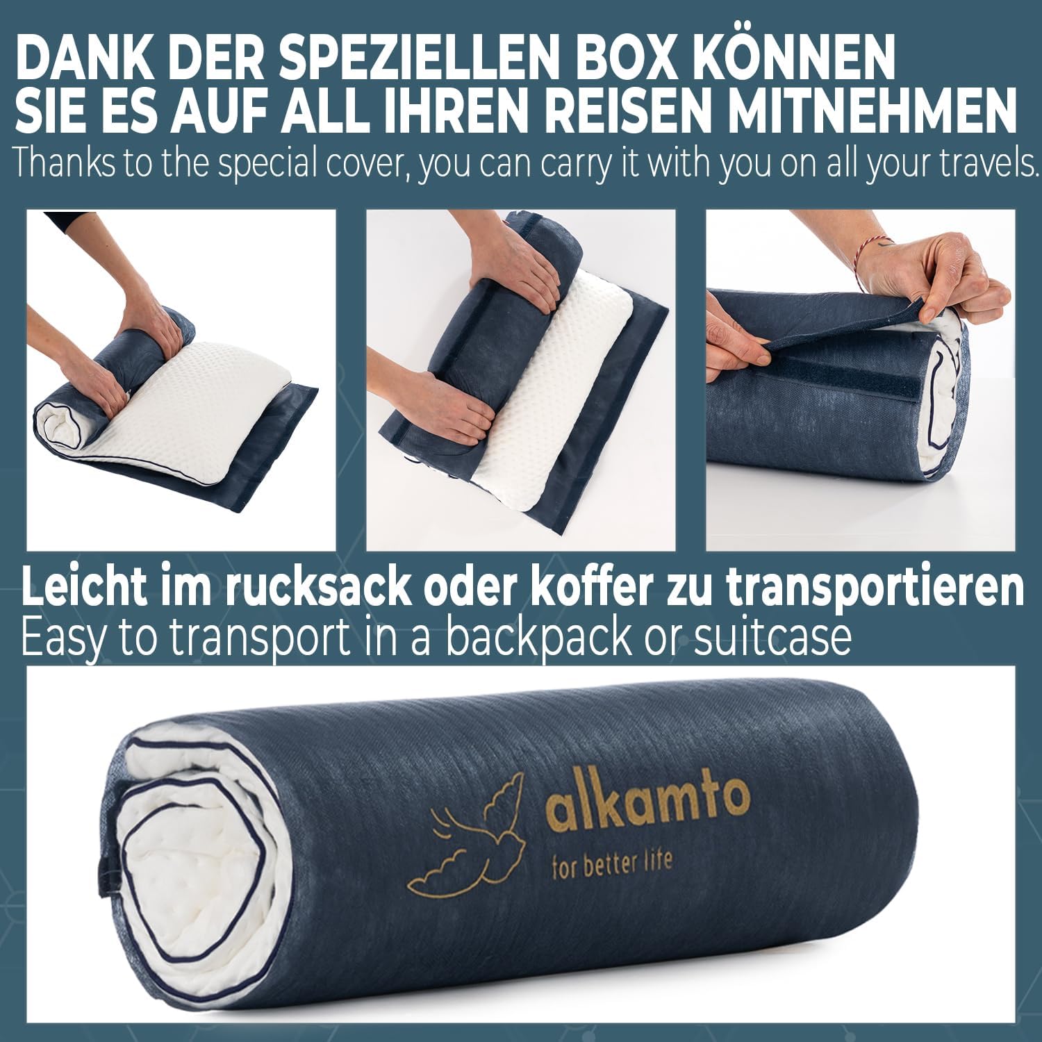 alkamto Oreiller en Mousse à mémoire de Forme, 70 x 45 cm, Ergonomique, certifié Oeko-Tex, Housse thermorégulatrice, hypoal 6
