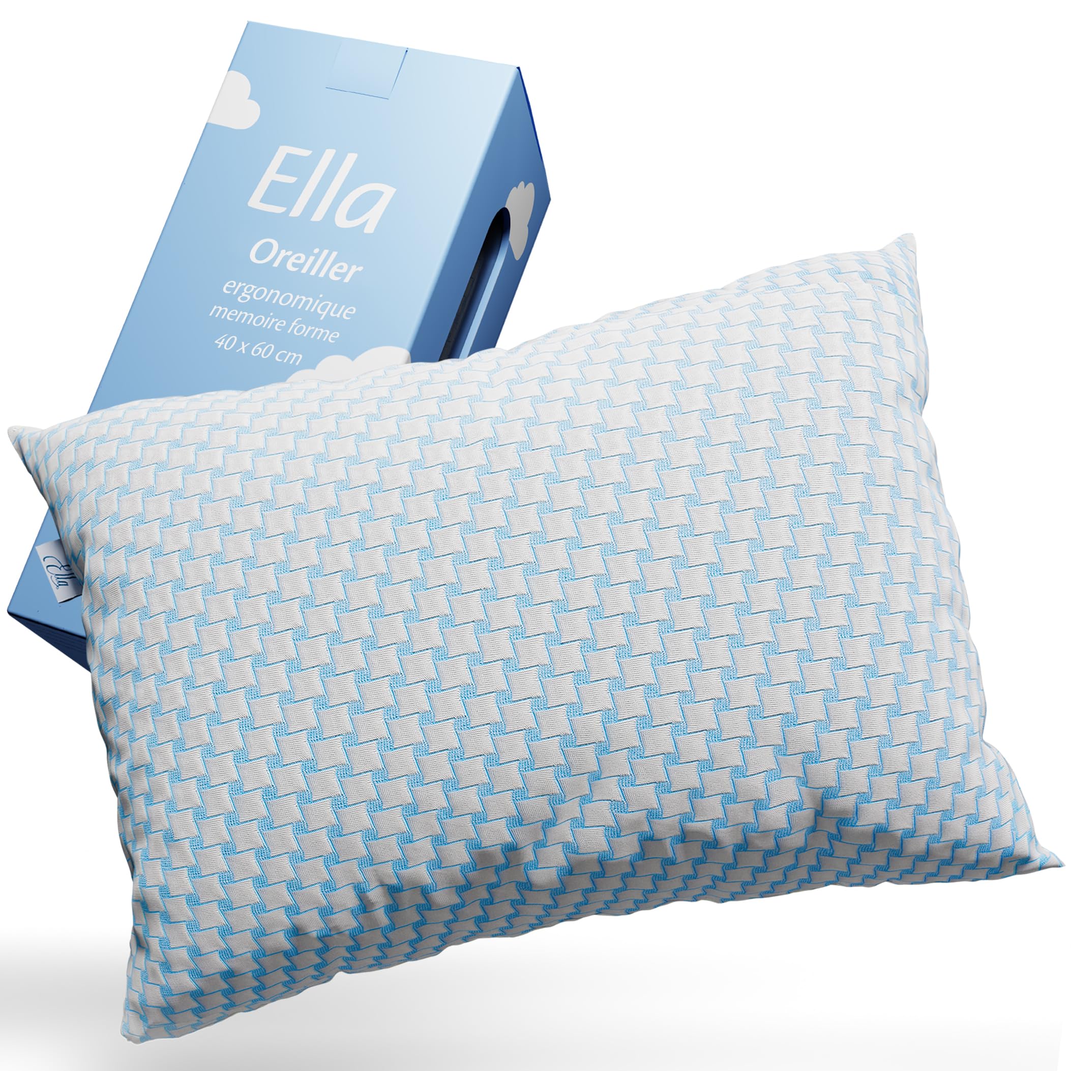 Ella Oreiller Memoire Forme 40x60 cm - Oreiller Ergonomique Cervical – Coussin à Mémoire de Forme pour Les douleurs cervicale