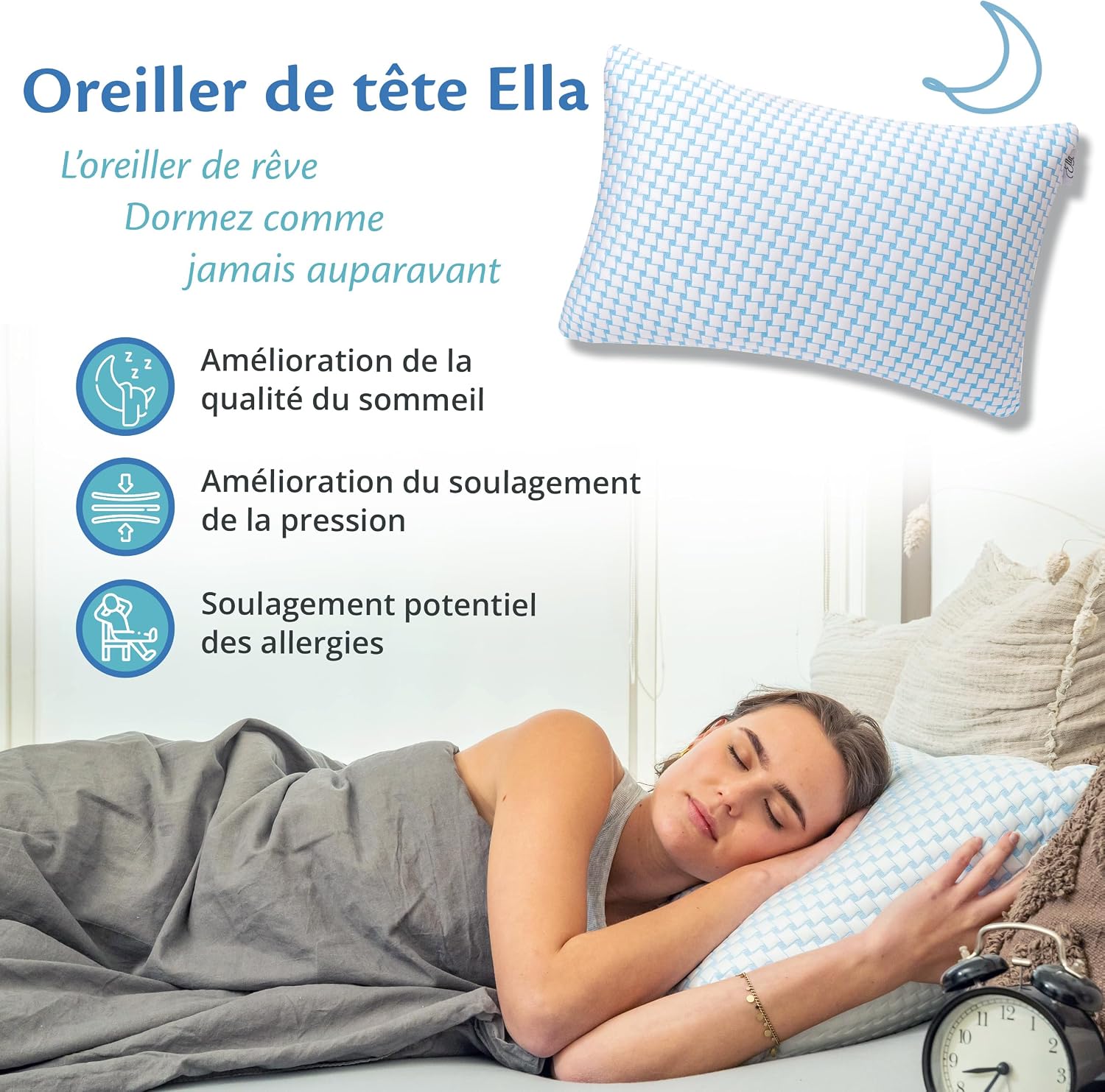 Ella Oreiller Memoire Forme 40x60 cm - Oreiller Ergonomique Cervical – Coussin à Mémoire de Forme pour Les douleurs cervica 3
