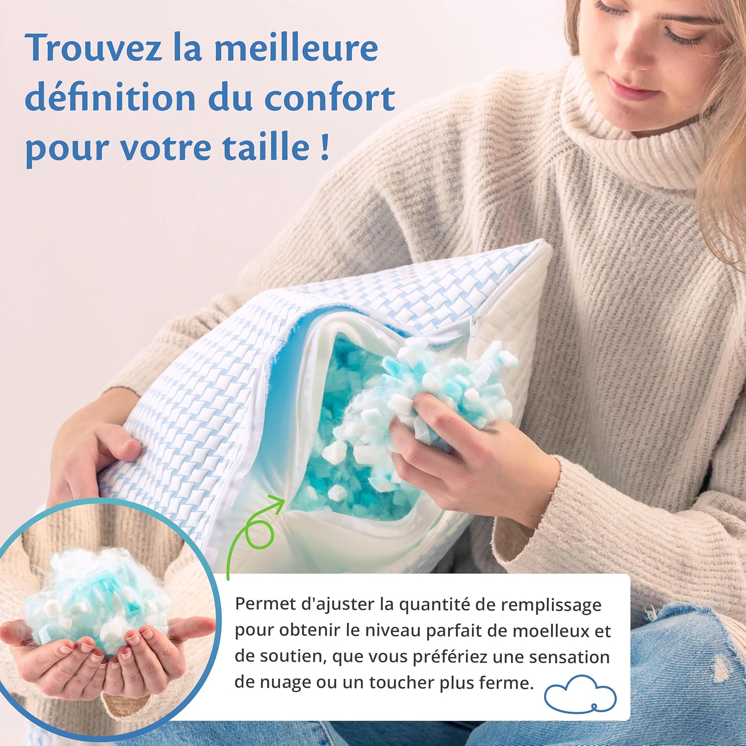 Ella Oreiller Memoire Forme 40x60 cm - Oreiller Ergonomique Cervical – Coussin à Mémoire de Forme pour Les douleurs cervica 7