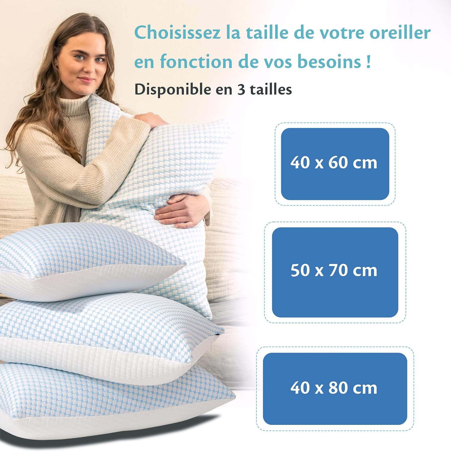 Ella Oreiller Memoire Forme 40x60 cm - Oreiller Ergonomique Cervical – Coussin à Mémoire de Forme pour Les douleurs cervica 8